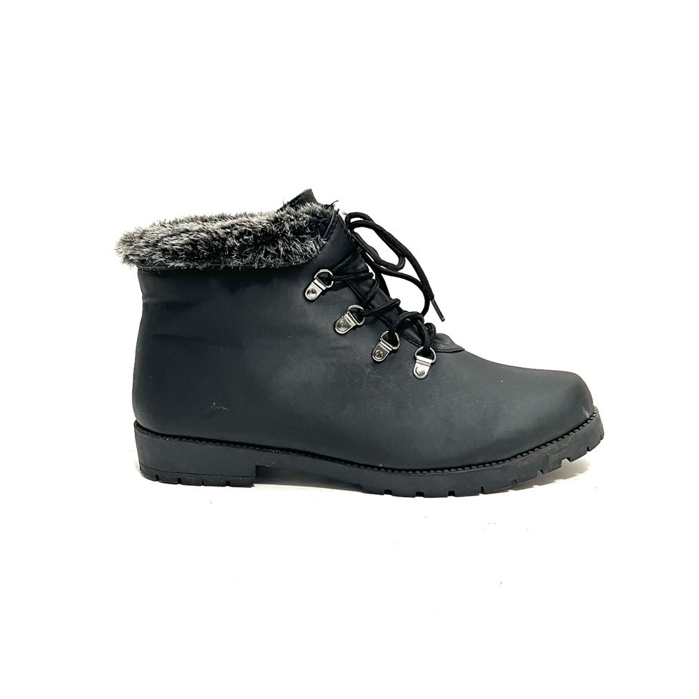 Vintage 1990s black nylon faux fur womenβs winter ankle boots